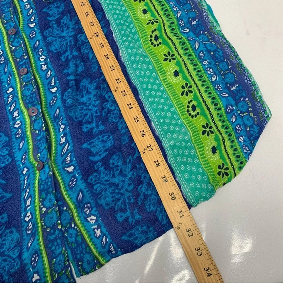 Kaktus Blouse Top Plus Size 3X Beaded Gauzy Colorful Button Front Art to Wear - Picture 11 of 11